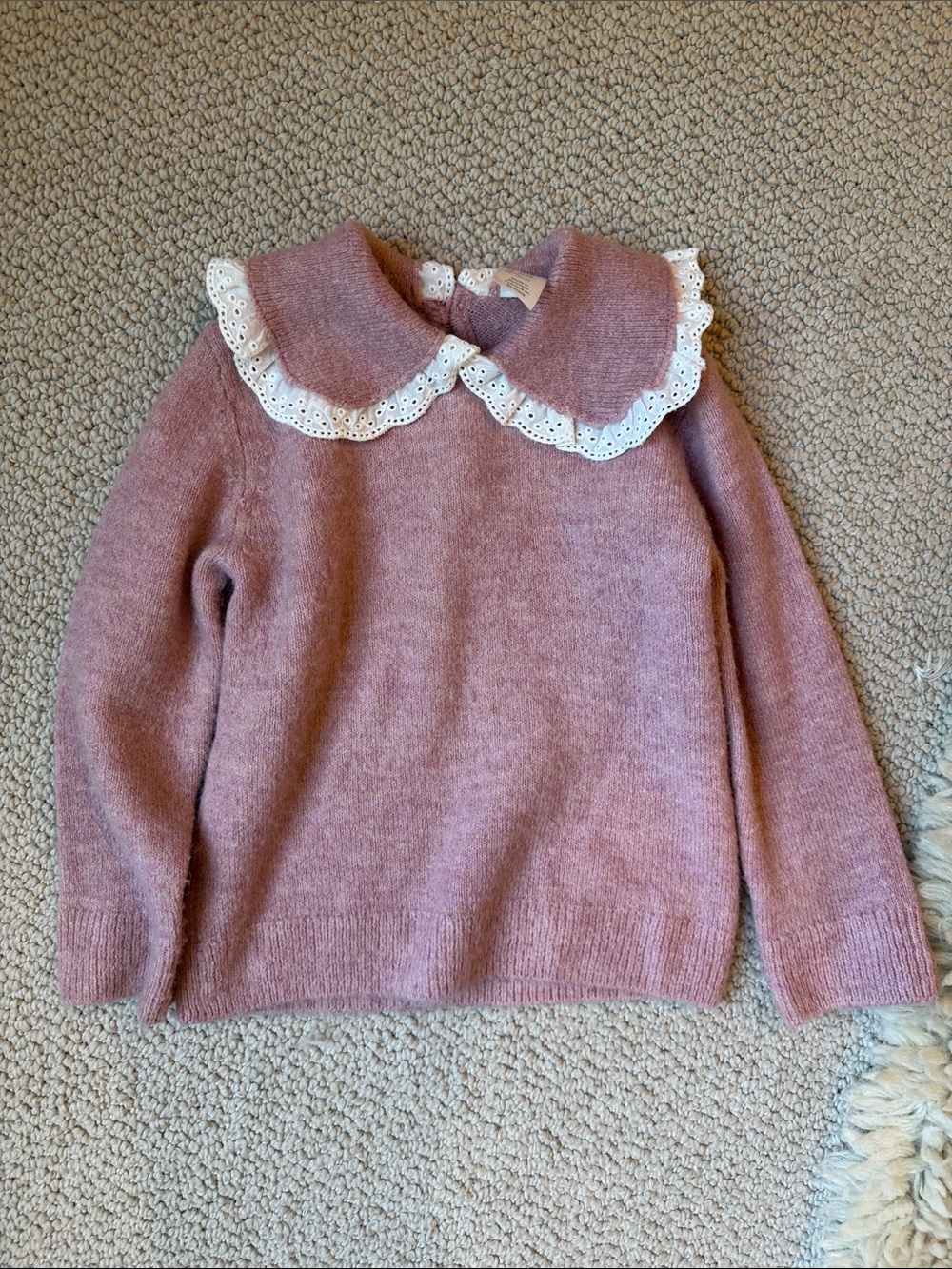 H&M Mauve Pink Knit Sweater with White Eyelet Collar